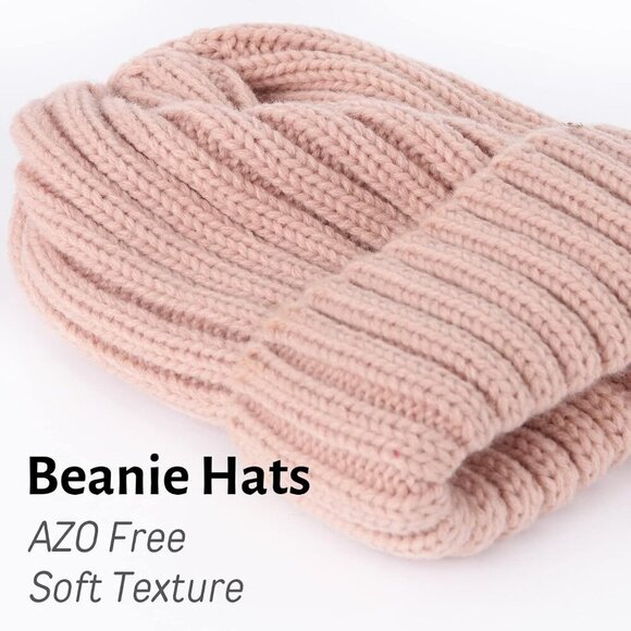 Women’s Light Pink Winter Fleece-Lined Chunky Knit Beanie Snow Hat Cap main image 4